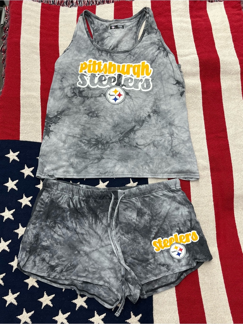 NFL Pittsburgh Steelers Gray Tie-Dye Tank Top & Shorts Sleep Set Size XL